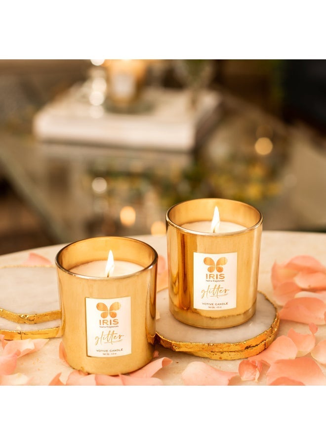 IRIS CELESTE Gold Votive Candles Set of 2 - Gold Musk Fragrance | Perfect for festivities, celebrations, gifting and even for your home decoration - Image 1